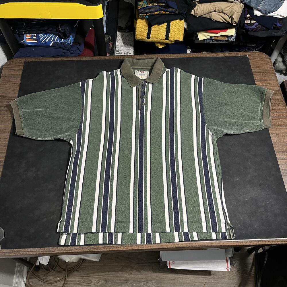 Levis Polo Shirt Vintage Ralph Lauren Vertical Stripe Made Spain Cotton Casual